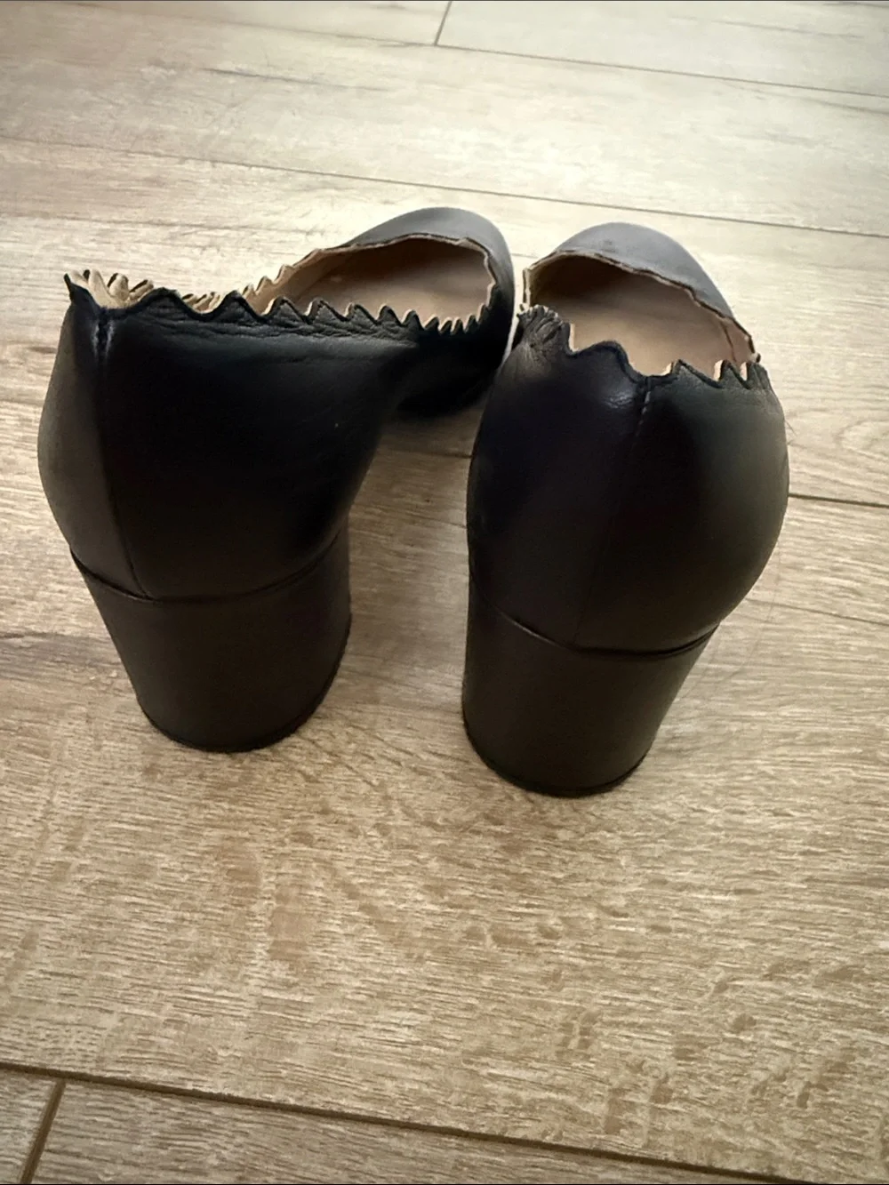 Chloe Black Scalloped Block Heel Pumps - Picture 3 of 5
